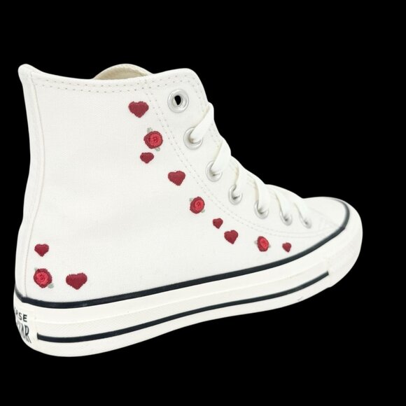 Converse Women's Embroidered White Red Heart/Rose High Top Sneakers Size 6 NWOB - Picture 7 of 11
